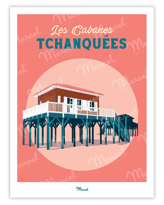 Affiche Travel Color ARCACHON "Les Cabanes Tchanquées"