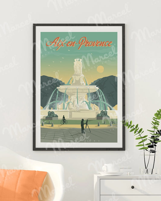 Affiche AIX-EN-PROVENCE "La Rotonde" Jaune