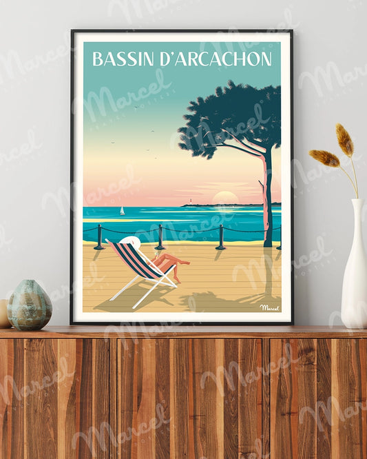Affiche BASSIN D'ARCACHON "Bain de soleil"
