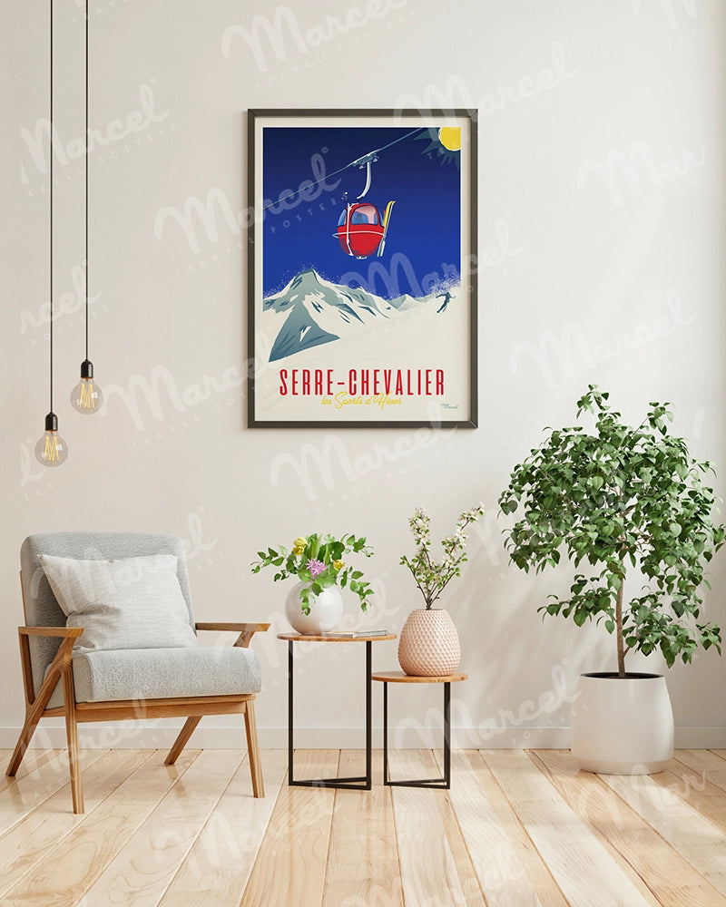 Affiche SERRE CHEVALIER "Télécabine rouge"