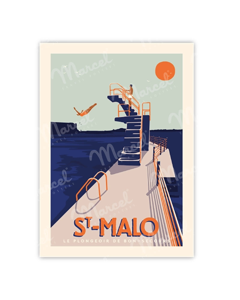 Poster Vintage Saint-Malo – Impression Sur Toile 20x30 Cm, Décoration Murale Phare, Plage, Vacances, Sans Cadre