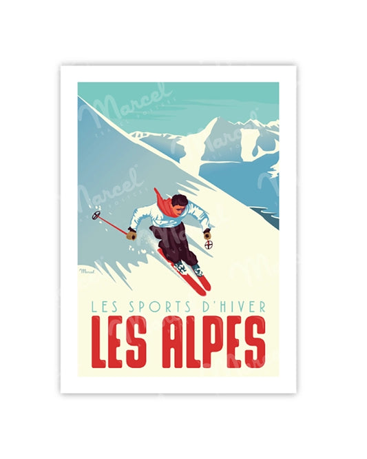 Postcard THE ALPS "The Skier"