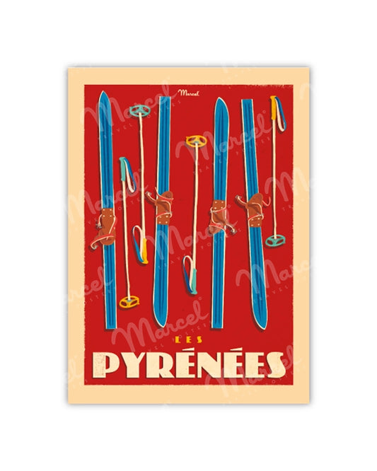 Postcard THE PYRENEES "Skis Set"