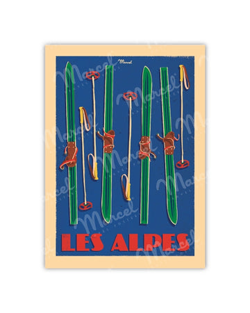 Postcard THE ALPS "Skis Set"