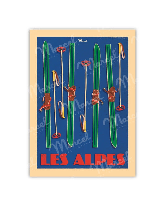 Postcard THE ALPS "Skis Set"