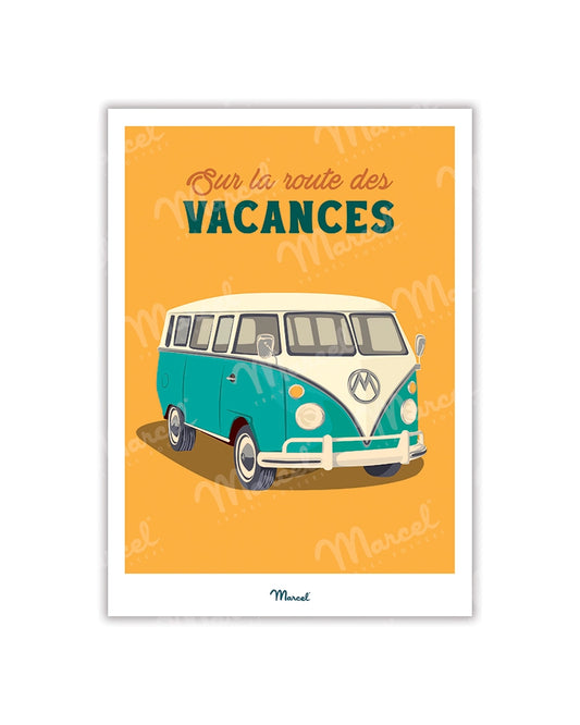Travel Color Postcard "On the Road to Vacation in a Van"