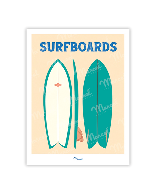 Travel Color postcard "Green surfboards"