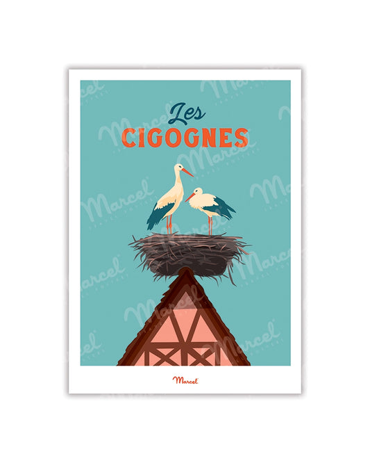Travel Color ALSACE postcard "The Storks"