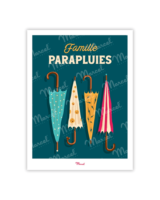 Travel Color Postcard "Umbrella Family"
