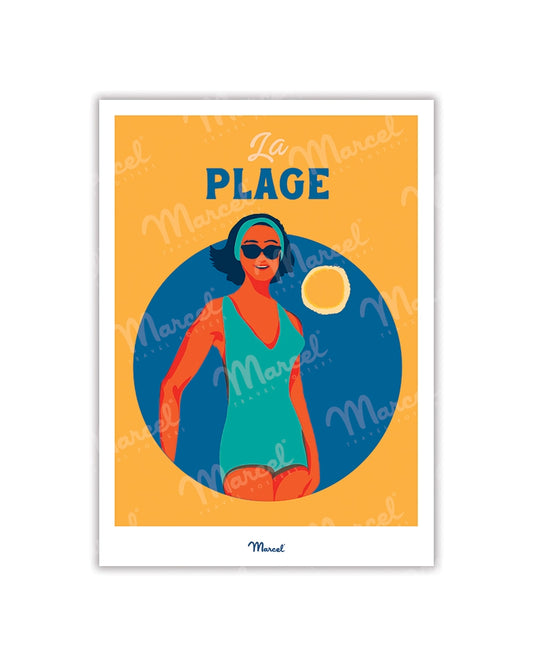 Travel Color Postcard "Pin Up at the Beach"