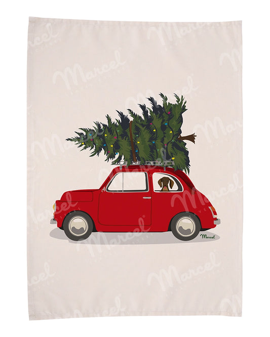 Torchon Travel Color "Voiture et sapin de Noël"