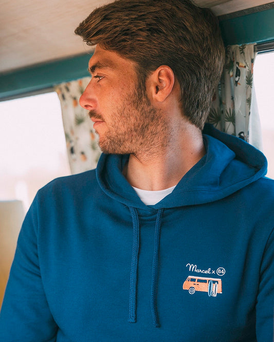 Sweat à Capuche Collaboration la Marque 64 Bleu Marine