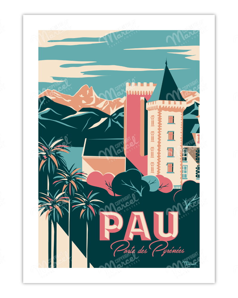 Affiche vintage Pau "Porte des Pyrénées" - Marcel Travel Poster