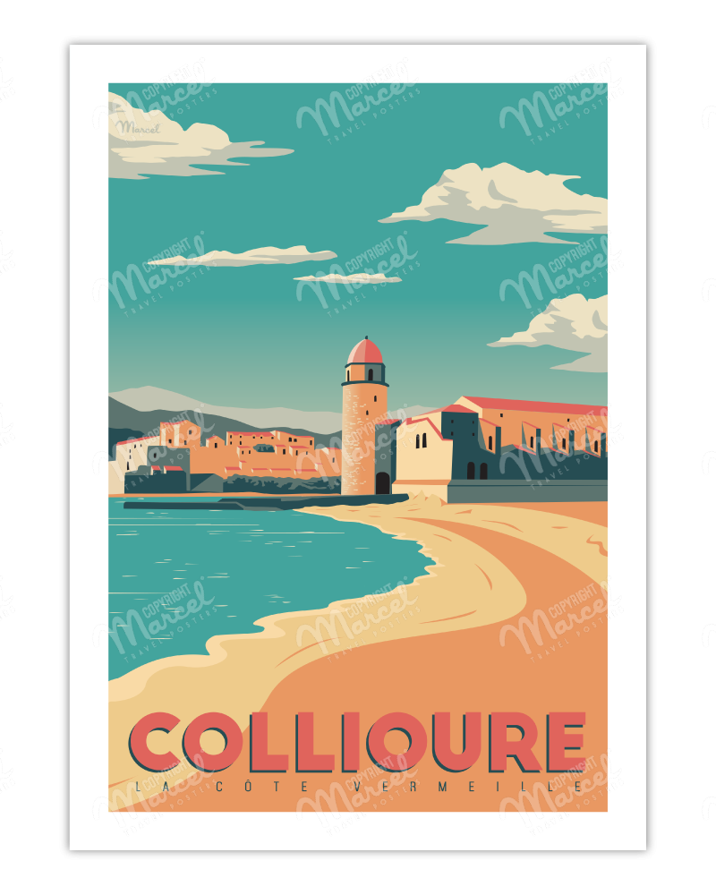 Affiche vintage Collioure "La Côte Vermeille" - Marcel Travel Poster
