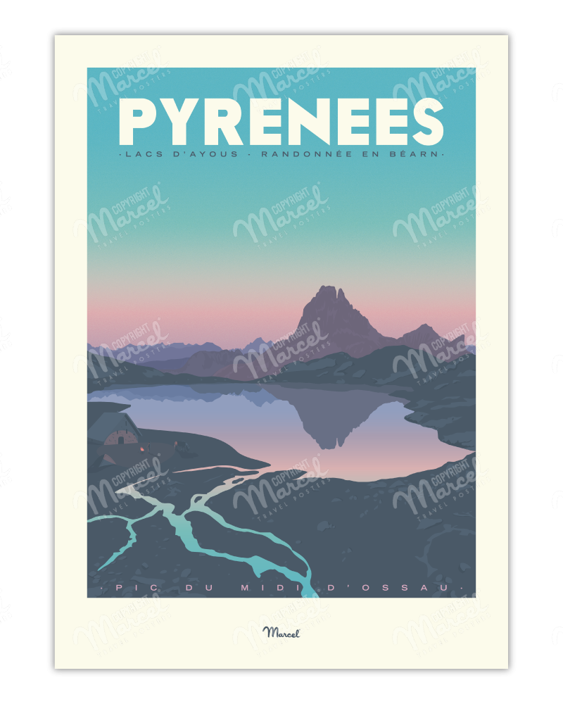 Affiche vintage Pyrénées "Lacs d'Ayous"