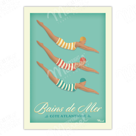 Poster BAINS DE MER  " Côte Atlantique "