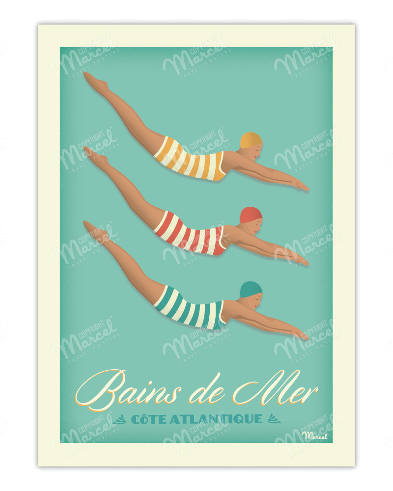 Affiche BAINS DE MER " Côte Atlantique"