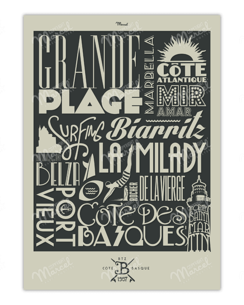 Affiche Biarritz "Typography"