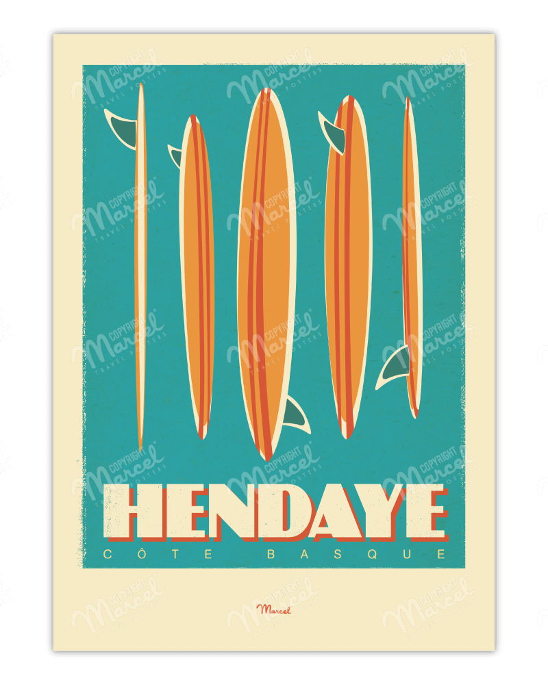 Affiche HENDAYE "Surfboards"