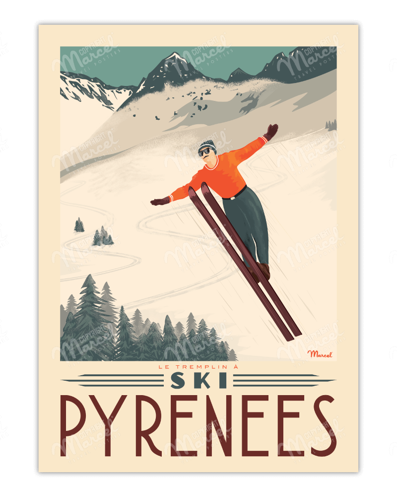 Affiche PYRENEES "Tremplin à ski"