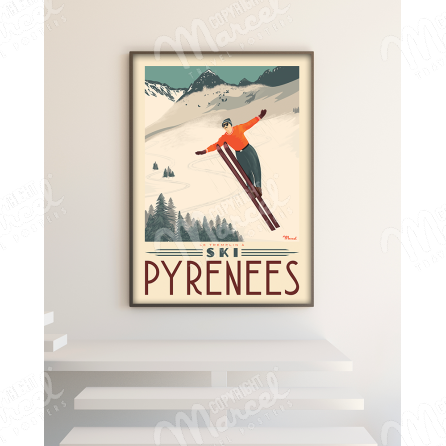 Affiche PYRENEES "Tremplin à ski"