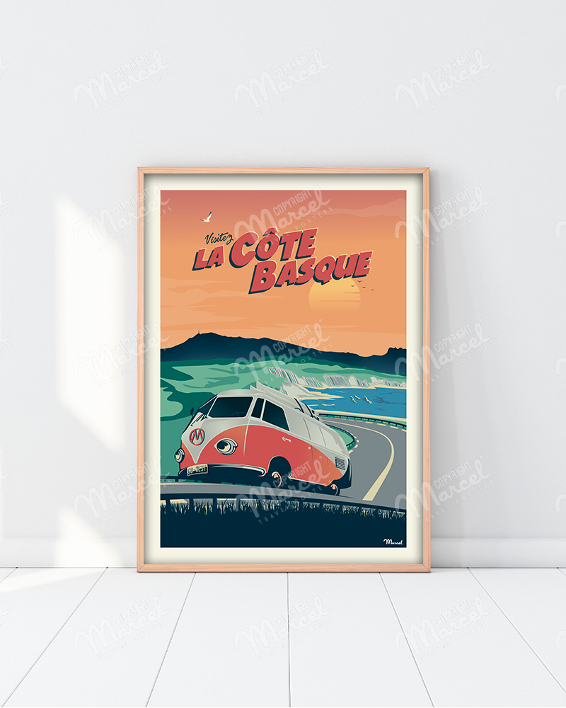 Affiche 50x70 Marcel CÔte Basque La Corniche Taille 30 X 40 Cm