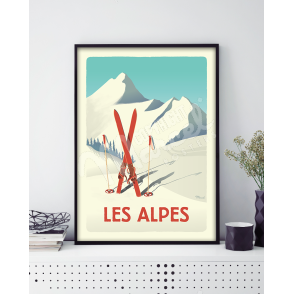 Affiche LES ALPES "Les Skis Rouges"