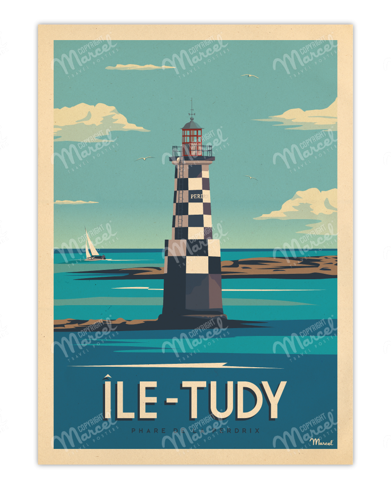 Poster ÎLE-TUDY "Perdrix Lighthouse"