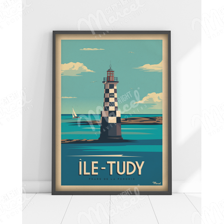 Poster 50x70 Marcel ÎLE-TUDY « Phare de la Perdrix » Size 30 x 40 cm