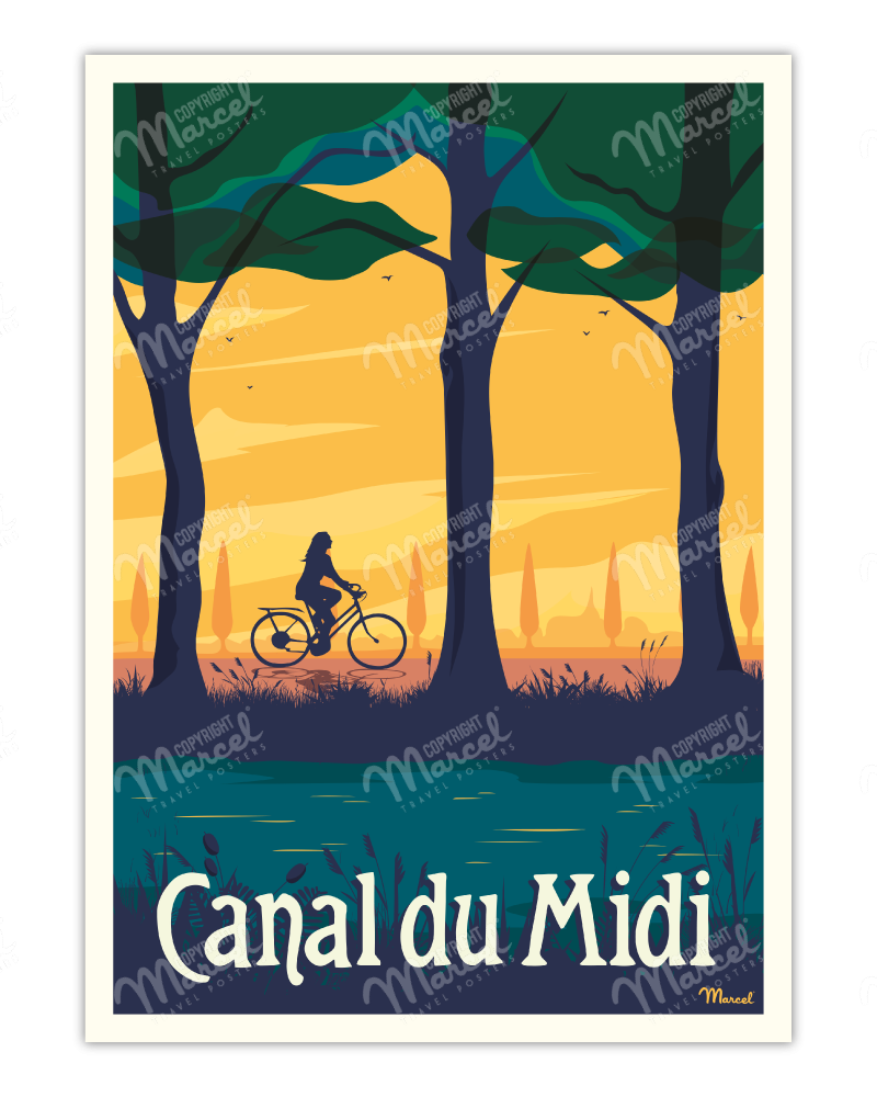 Poster CANAL DU MIDI "Le Vélo"