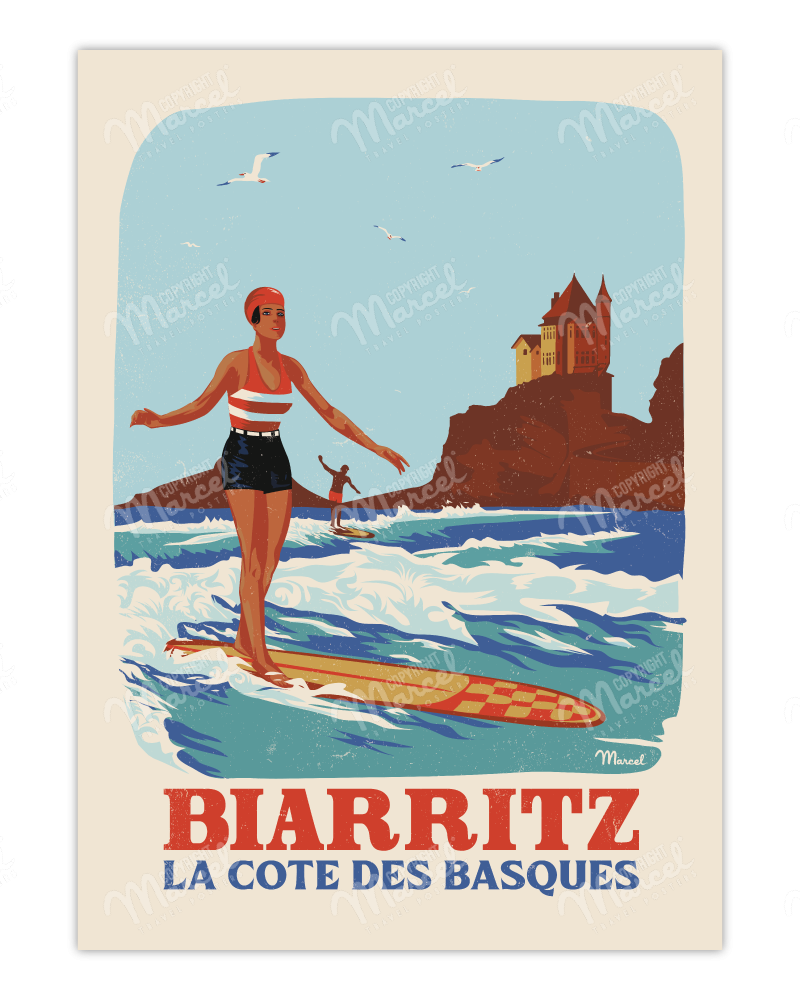 Poster BIARRITZ " Retrosurf - Côte des Basques "