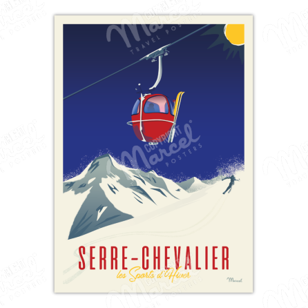 Affiche SERRE CHEVALIER "Télécabine rouge"