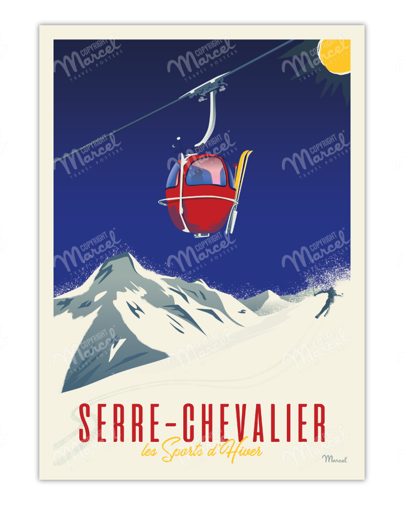 Affiche SERRE CHEVALIER «Télécabine rouge»