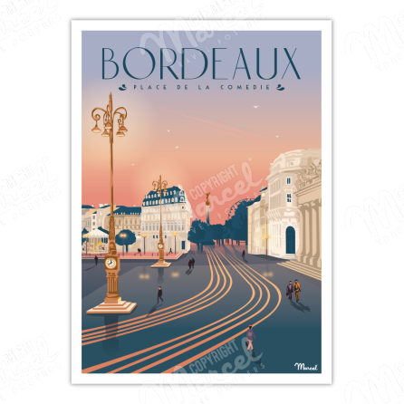 Affiche vintage Bordeaux Place de la Comédie - Marcel Travel