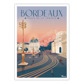 Affiche vintage Bordeaux Place de la Comédie - Marcel Travel
