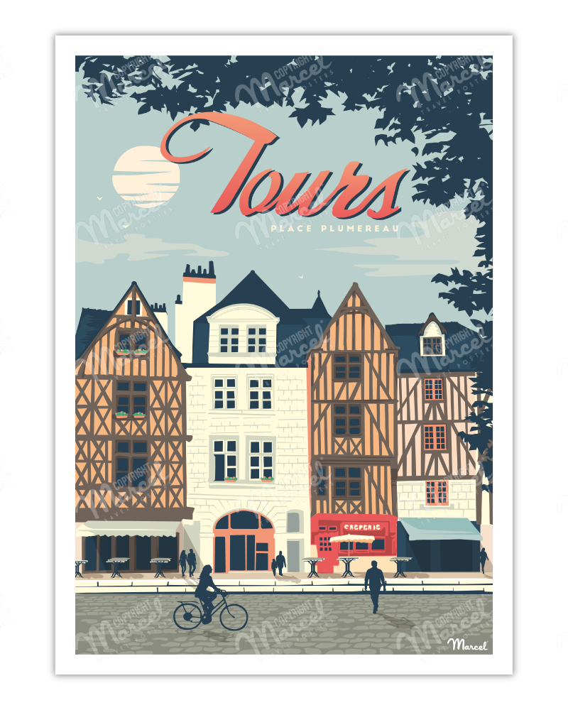 Affiche TOURS "Place Plumereau"