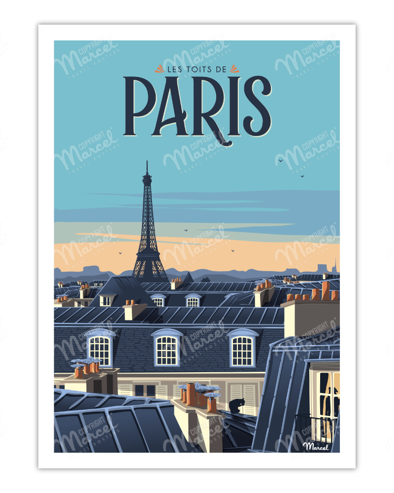 barrera alguna cosa monitor Vintage Poster PARIS "The Rooftops" - Marcel Travel Posters Size 30 x 40 cm
