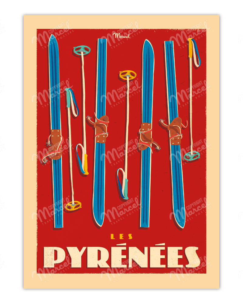 Affiche LES PYRENEES "Skis Set"