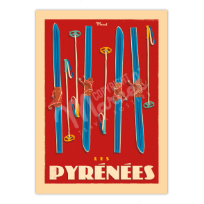 Affiche LES PYRENEES "Skis Set"