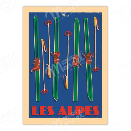 Affiche LES ALPES "Skis Set"