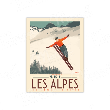 Poster LES ALPES "Tremplin à ski"