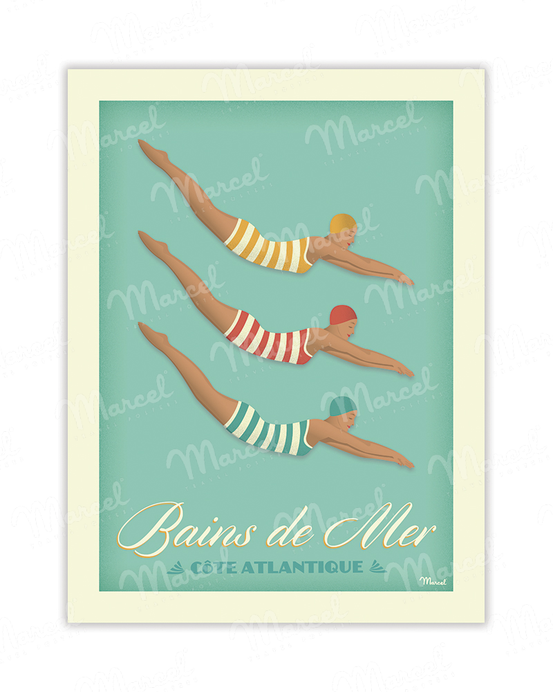 Carte Postale BAINS DE MER  "Côte Atlantique" A5