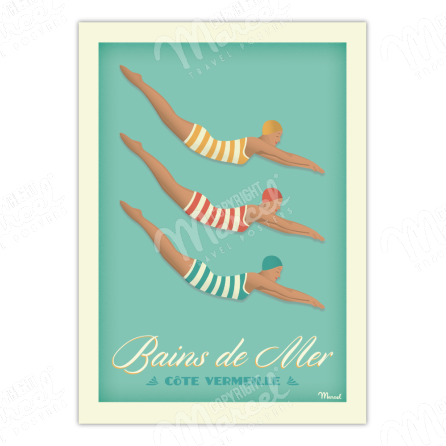 Poster BAINS DE MER  " Côte Vermeille "