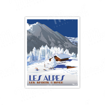 Affiche LES ALPES "Chalets d'altitude"