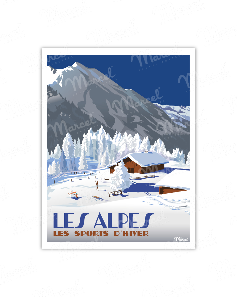 Affiche LES ALPES "Chalets d'altitude"