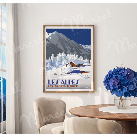 Affiche LES ALPES "Chalets d'altitude"