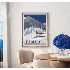 Affiche LES ALPES "Chalets d'altitude"