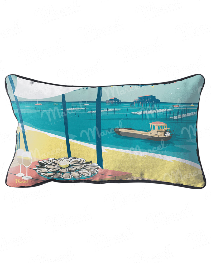 Coussin BASSIN D'ARCACHON "Cabanes et Huitres"