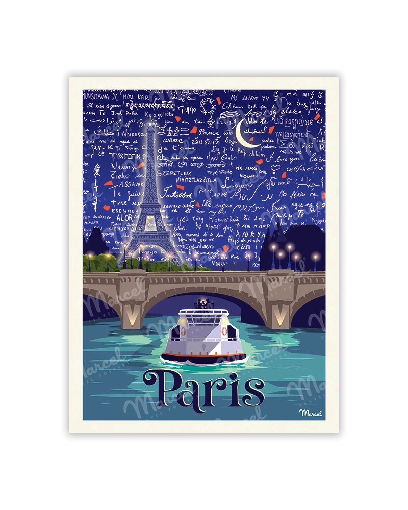 Carte Postale Marcel x Mur des Je t'aime PARIS "Balade sur la Seine"