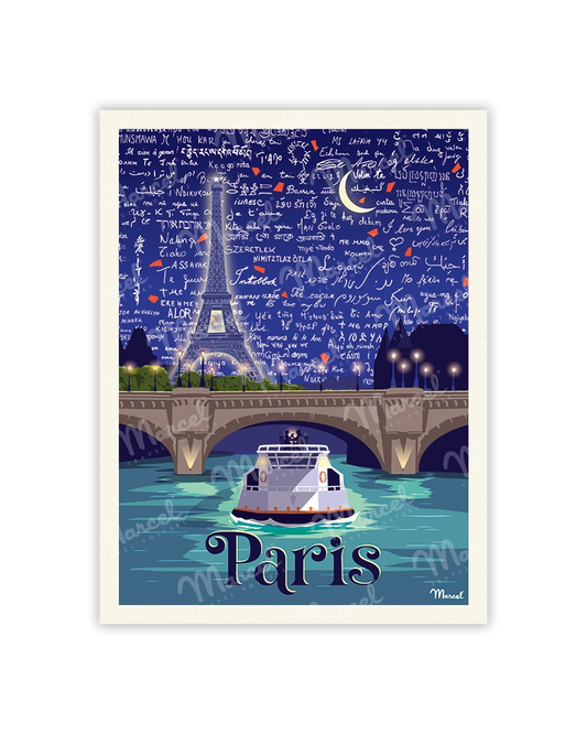Carte Postale Marcel x Mur des Je t'aime PARIS "Balade sur la Seine"